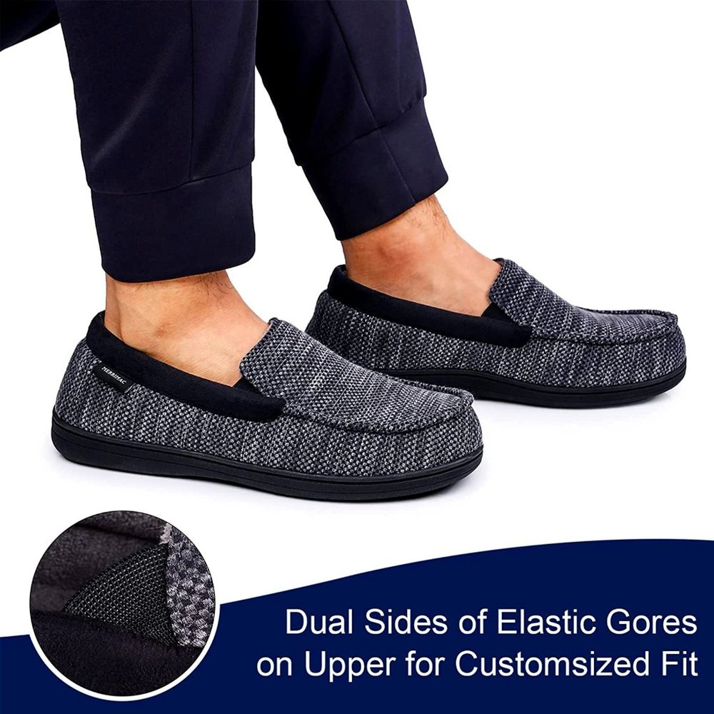 Merrimac Men's Cotton Knit Moccasin Slippers Coral Fleece Lined With Removable I